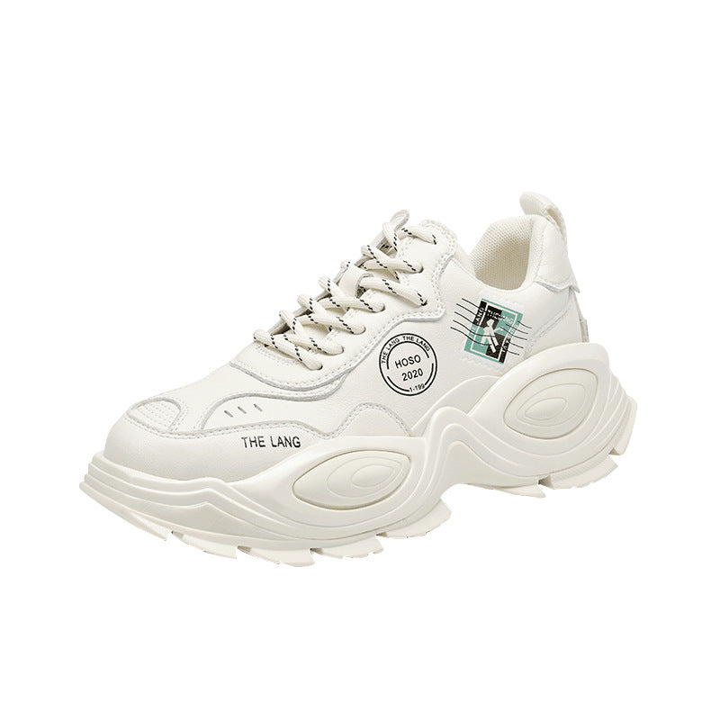 Thick-Soled Korean Sneakers Beige Casual Shoes