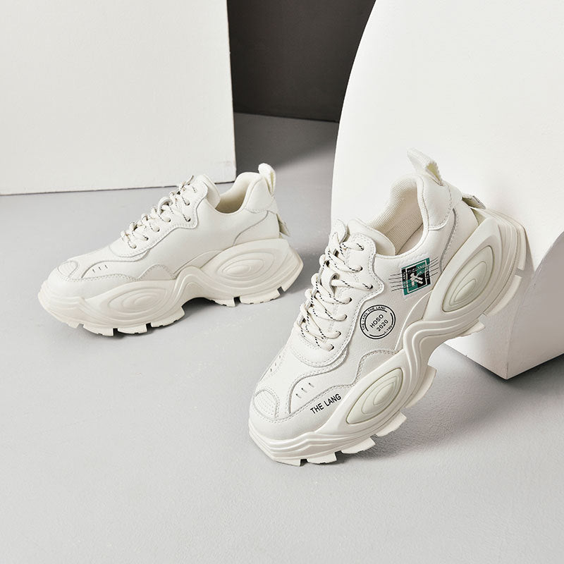 Thick-Soled Korean Sneakers Beige Casual Shoes
