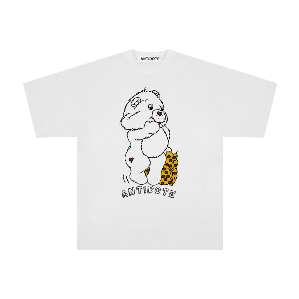 Antidote SnakelabNew Bear Cartoon Print Summer Couple Short-Sleeved T-Shirt Tide Brand Men And Women