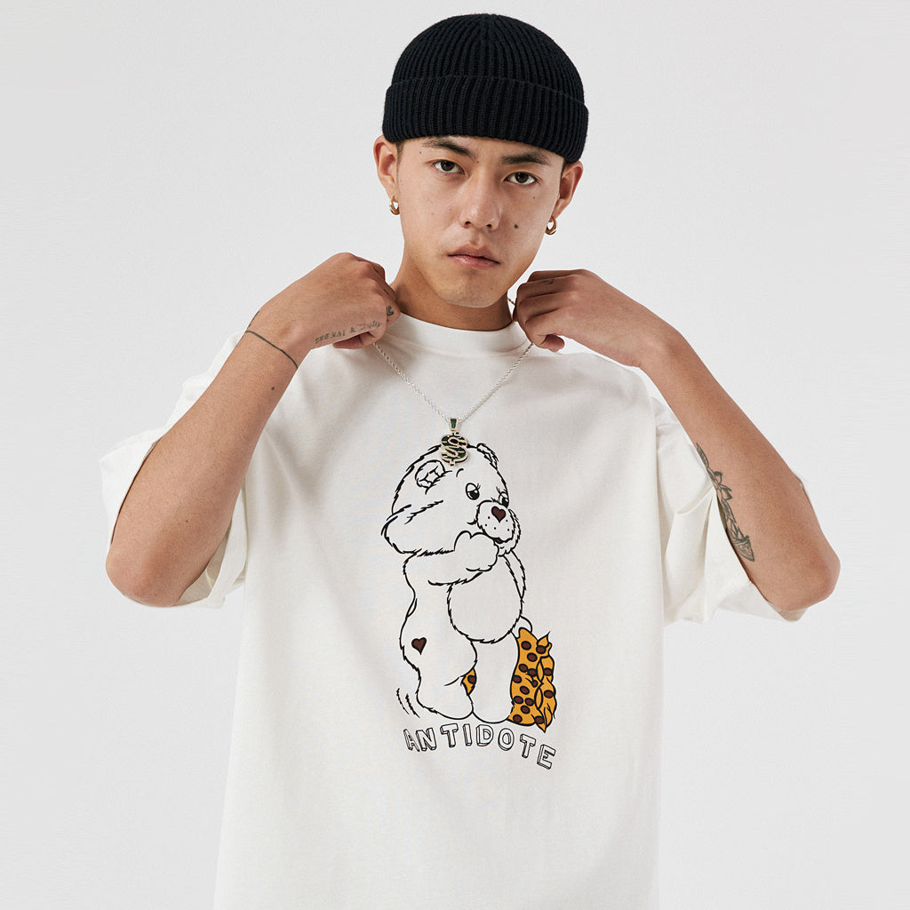 Antidote SnakelabNew Bear Cartoon Print Summer Couple Short-Sleeved T-Shirt Tide Brand Men And Women