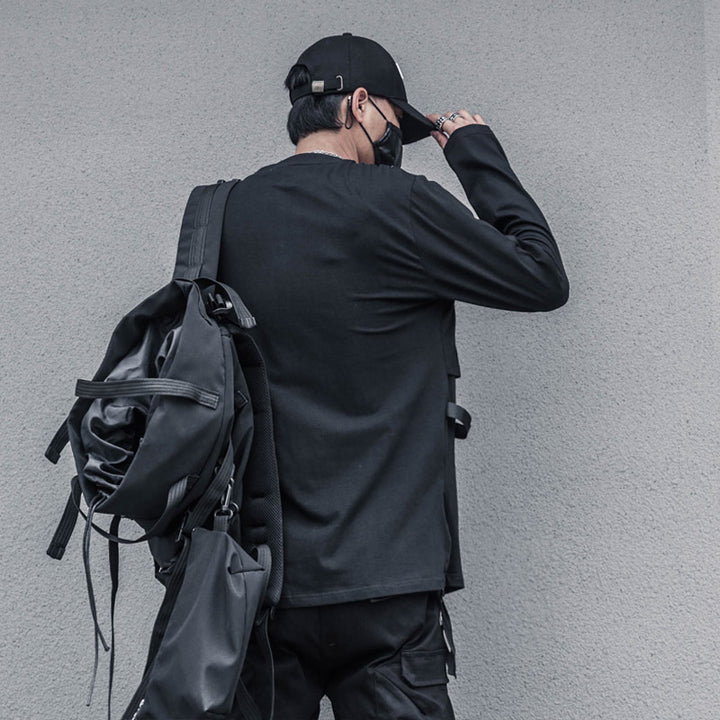 Personalized Tooling Round Neck Loose Ribbon Long Sleeved T-shirt For Men